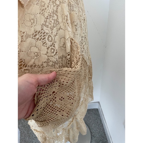Handmade Lace Top Beige One Size Apron Pockets Boho Ruffle Shabby Chic Cottage - Picture 6 of 7